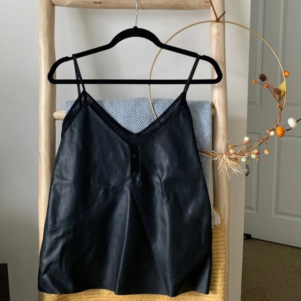Zara Black Leather Strappy Tank